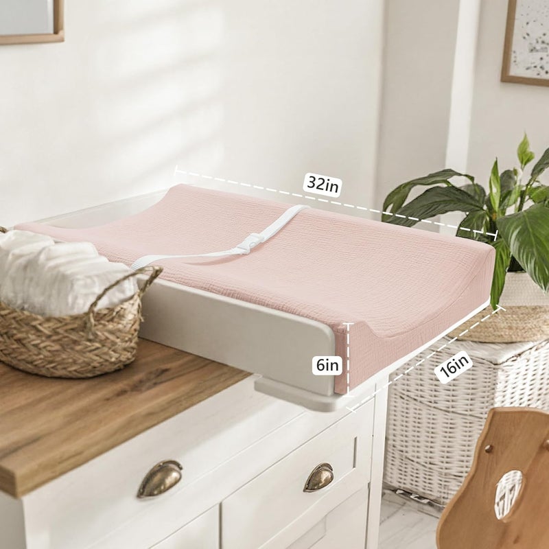 Bearmoss Changing Pad Cover, 2 Pack Muslin [100% Cotton] Diaper Changing Table Covers, 32'' x 16'' Soft Breathable Changing Pad Sheets for Unisex Baby Girls and Boys with Strap Holes (Candy Floss) - Image 5